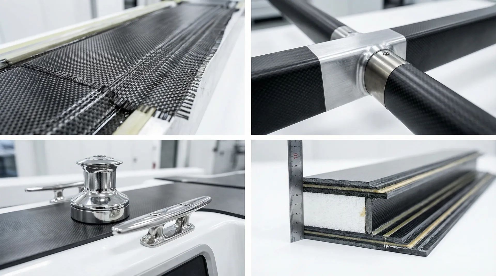 Close-up of VMG 53 Core carbon fibre hull construction detail